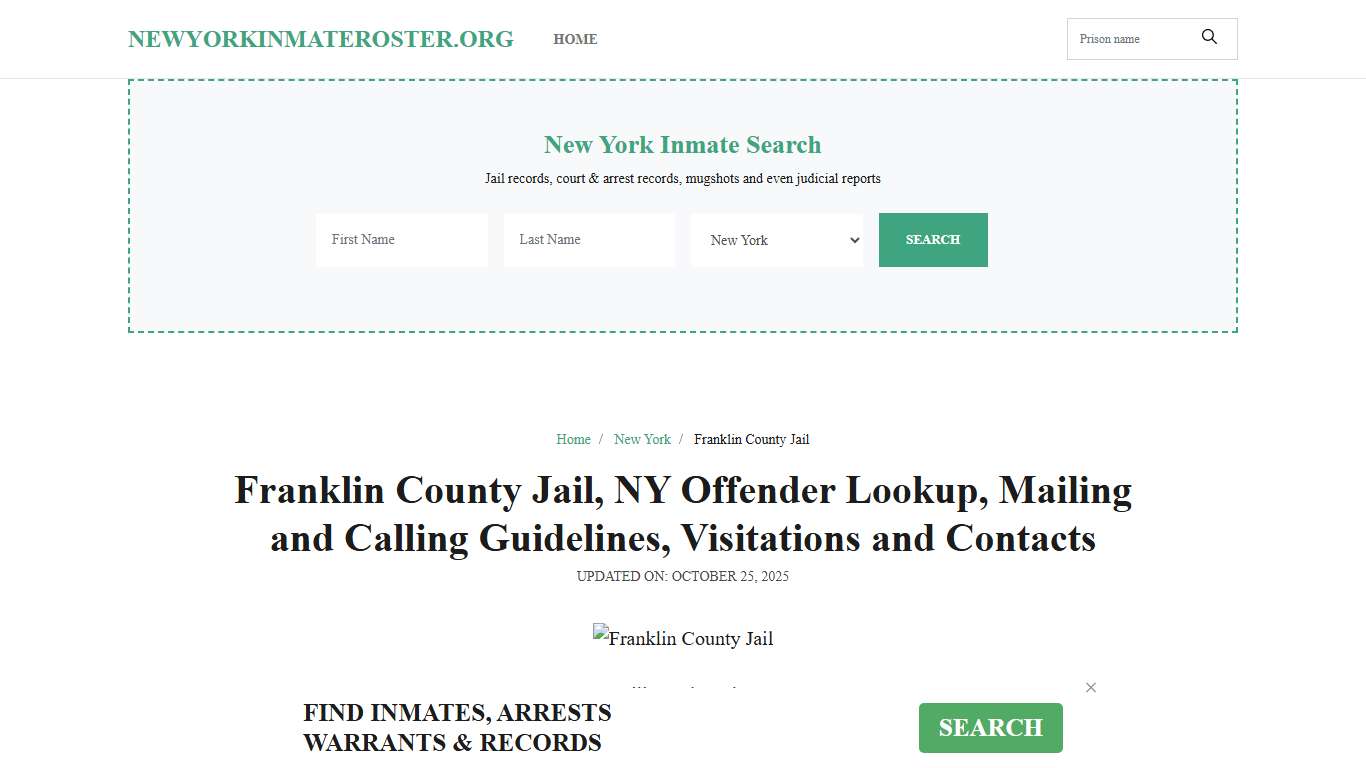 Franklin County Jail, NY: Inmate Search Options, Visitations, Contacts
